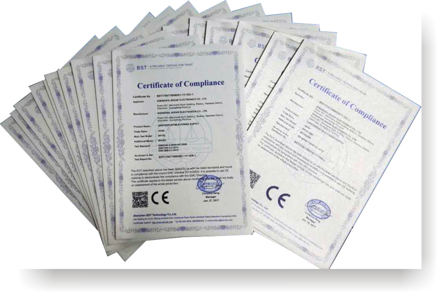 捷益達BH（1-200KVA）全系列産品通(tōng)過歐盟CE認證